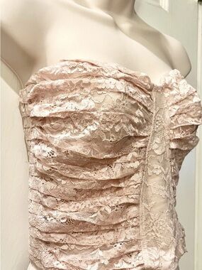 Strapless Lace Bustier Top in Blush Pink - Vintage Victoria’s Secret Catalog - S